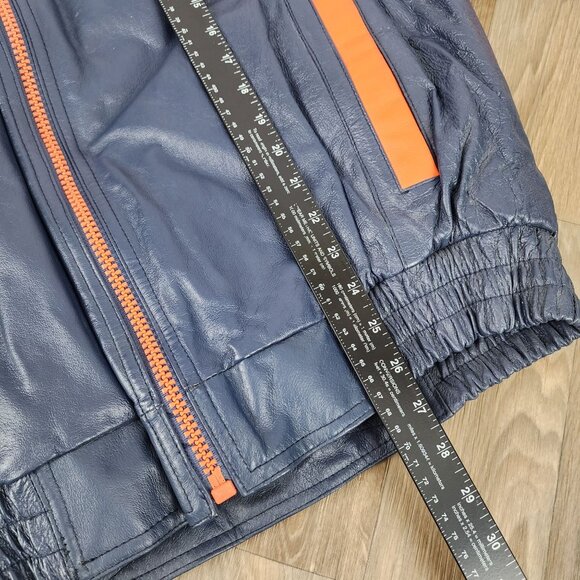 Denver Broncos SUPER BOWL XXXIII Vintage 1999 PRO PLAYER Blue Med Leather Jacket - Picture 12 of 16